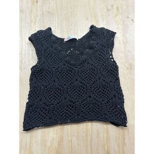 Free People Beach Crochet Tank Black Medium Knit Sweater M